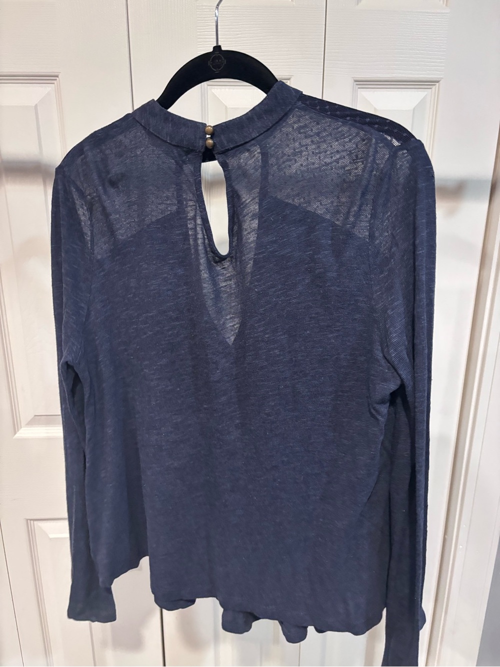 Altar'd State Navy Lace Yoke Keyhole Long Sleeve Top - Picture 2 of 3